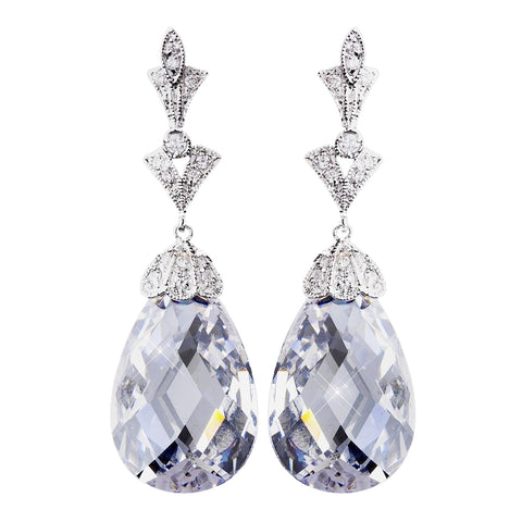 Stunning Antique Silver Clear CZ Bridal Wedding Earrings 8636