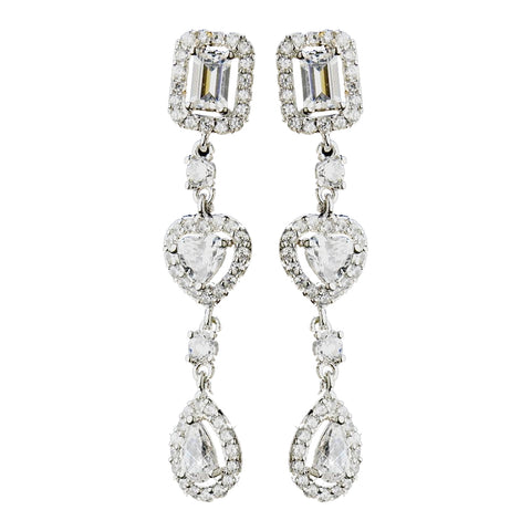 Antique Silver Clear Multi Cut CZ Bridal Wedding Earrings 8650