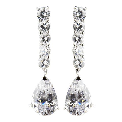 Antique Silver Clear CZ Crystal Post Bridal Wedding Earrings 8653