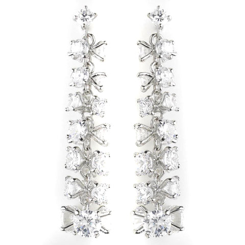 Silver Clear Round CZ Crystal Bridal Wedding Dangle Bridal Wedding Earrings 8673
