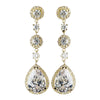 Gold Clear CZ Dangle Tear Drop & Round Crystal Dangle Bridal Wedding Earrings 8676