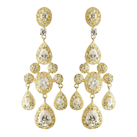 Gold Clear Teardrop CZ Crystal Chandelier Bridal Wedding Earrings 8677