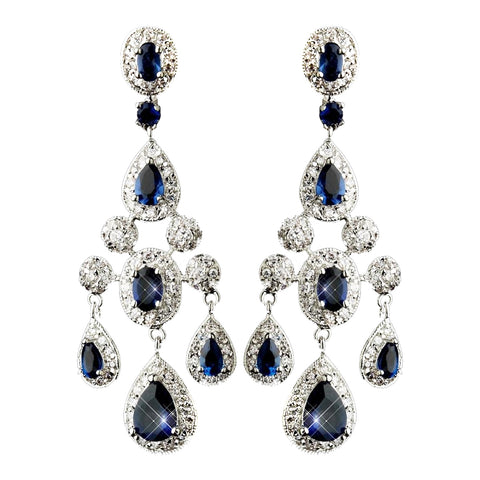 Antique Silver Sapphire CZ Crystal Bridal Wedding Chandelier Bridal Wedding Earrings 8677