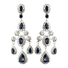 Antique Silver Sapphire CZ Crystal Bridal Wedding Chandelier Bridal Wedding Earrings 8677