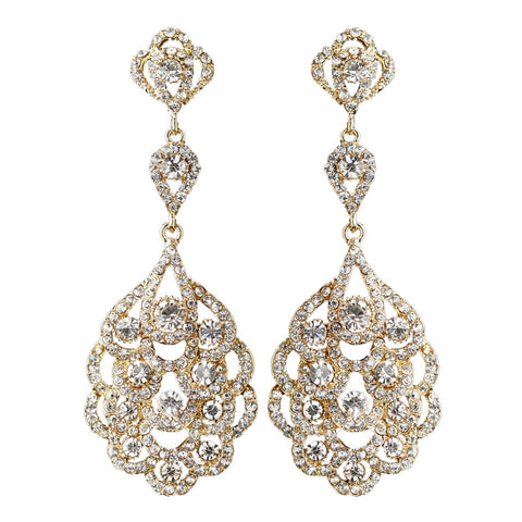 Light Gold Clear Rhinestone Chandelier Bridal Wedding Earrings 8685