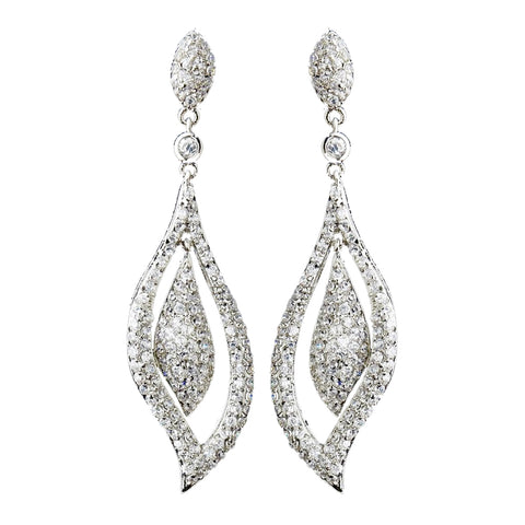 Antique Silver Clear CZ Crystal Bridal Wedding Dangle Bridal Wedding Earrings 8754