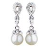 Silver Ivory Pearl & CZ Crystal Drop Bridal Wedding Earrings 8763