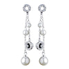 Silver Clear CZ & Diamond White Pearl Bridal Wedding Earrings 8766