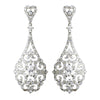 Antique Silver Clear CZ Tear Drop Crystal Dangle Bridal Wedding Earrings 8780