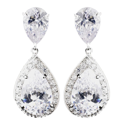 Antique Rhodium Silver Clear CZ Bridal Wedding Earrings 8916