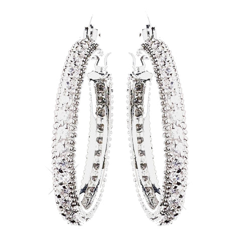 Antique Silver Clear CZ Crystal Hoop Bridal Wedding Earrings 8917