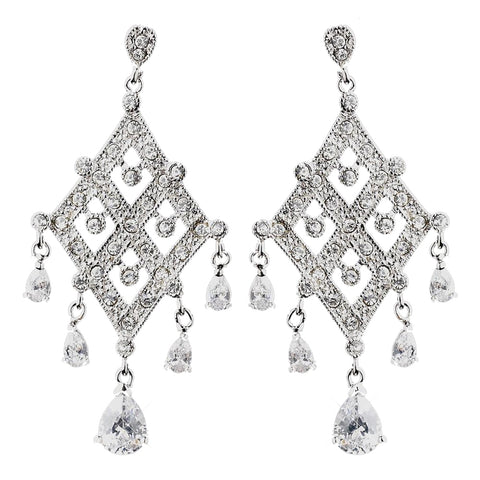 Antique Silver Clear CZ Crystal Bridal Wedding Earrings 8918
