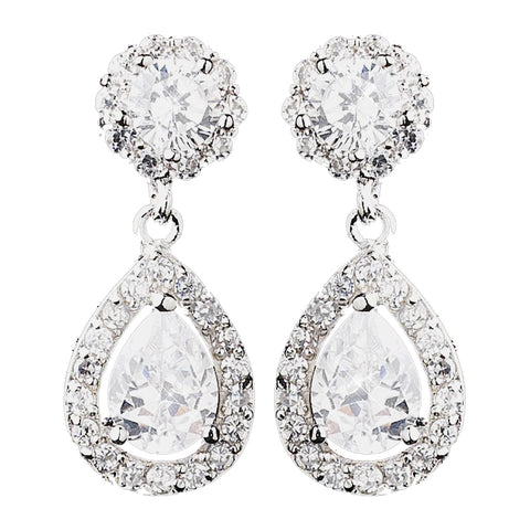 Antique Silver Clear CZ Crystal Bridal Wedding Earrings 8919