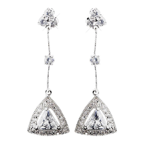 Antique Silver Clear CZ Crystal Bridal Wedding Earrings 8923