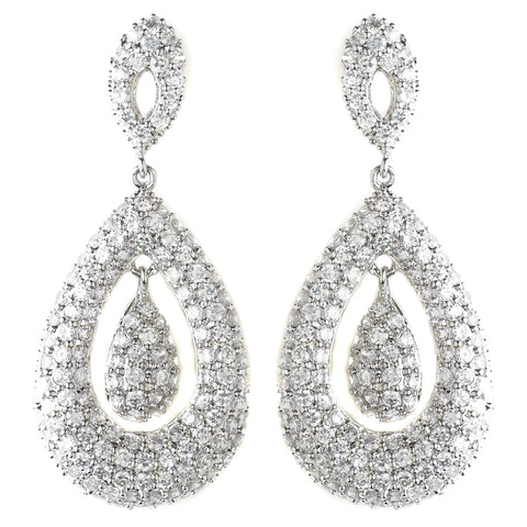 Antique Silver Clear CZ Crystal Bridal Wedding Earrings 8925