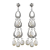 Antique Silver Freshwater Pearl & Clear CZ Crystal Bridal Wedding Earrings 8926