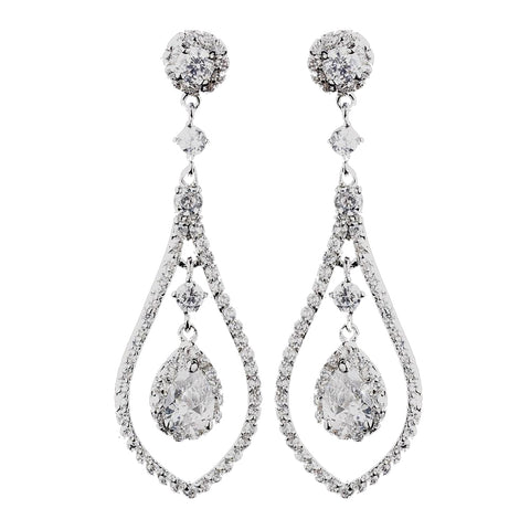 Antique Rhodium Silver Clear CZ Crystal Bridal Wedding Earrings 8928