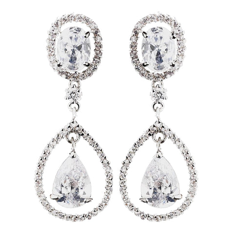 Antique Silver Clear CZ Crystal Bridal Wedding Earrings 8929