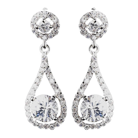 Antique Silver Clear CZ Crystal Bridal Wedding Earrings 8930