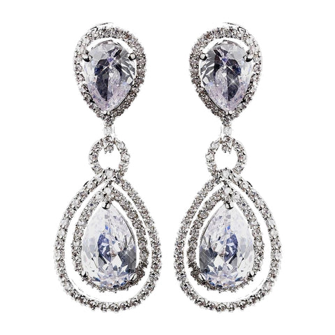 Antique Rhodium Silver Clear CZ Crystal Drop Bridal Wedding Earrings 8931