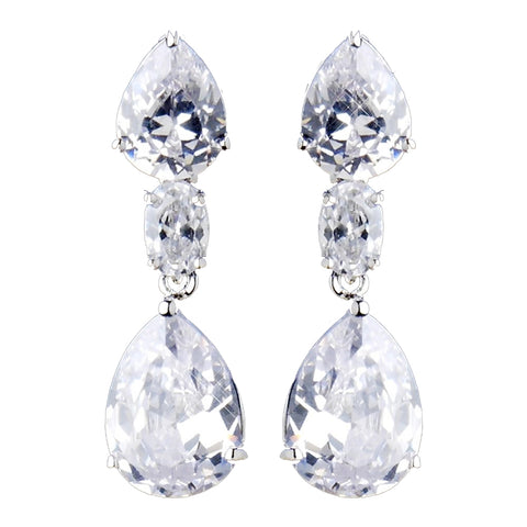 Silver Clear CZ Crystal Teardrop Bridal Wedding Earrings 8972