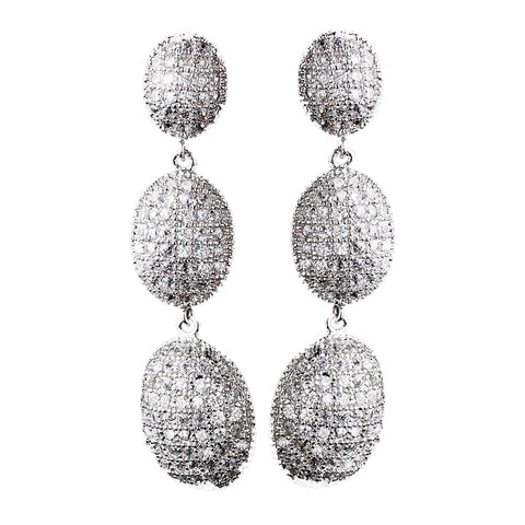 Antique Silver Clear CZ Crystal Drop Bridal Wedding Earrings 8978