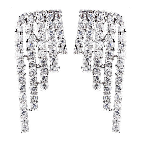 Antique Silver Clear CZ Crystal Dangle Wing Bridal Wedding Earrings 8980
