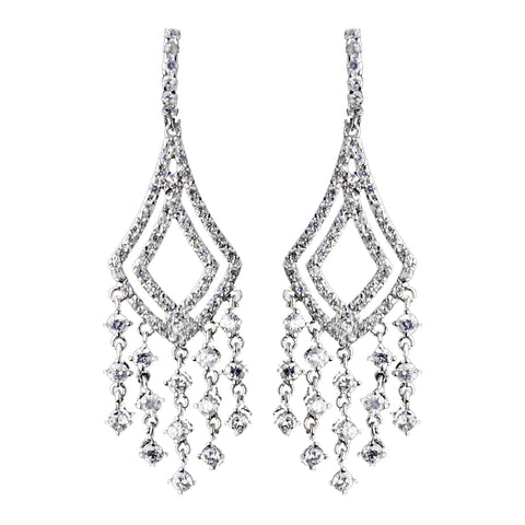 Antique Silver Clear CZ Crystal Chandelier Bridal Wedding Earrings 9002