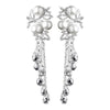 Silver White Pearl & Clear Crystal Bead Dangle Bridal Wedding Earrings 9004