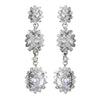 Antique Silver Clear Cubic Zirconia Triple Oval Drop Bridal Wedding Earrings 9044