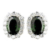 Antique Silver Emerald Green CZ Crystal Stud Bridal Wedding Earrings 9085