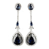 Antique Silver Rhodium Sapphire CZ Crystal Drop Bridal Wedding Earrings 9123
