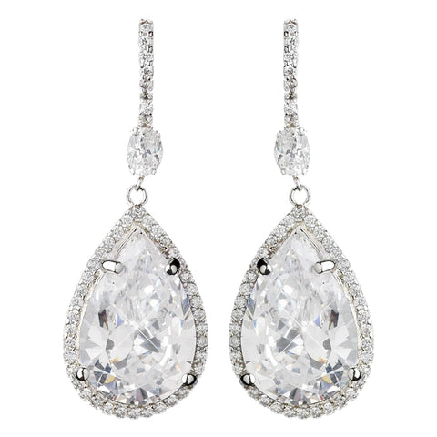 Rhodium Clear CZ Crystal Pear Teardrop Bridal Wedding Earrings 9207