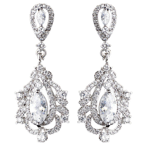 Rhodium Clear Marquise CZ Drop Bridal Wedding Earrings 9208