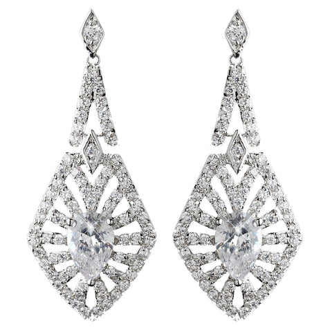 Rhodium Clear Decadent CZ Crystal Dangle Bridal Wedding Earrings 9210
