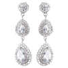 Rhodium Clear Double Teardrop CZ Dangle Bridal Wedding Earrings 9216