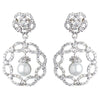 Rhodium Diamond White Pearl & CZ Drop Bridal Wedding Earrings 9218
