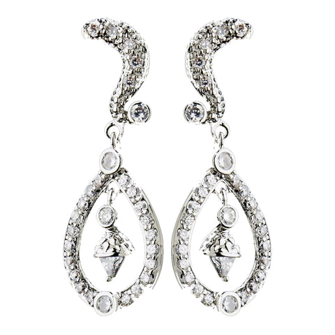 Antique Silver CZ Kate Middleton Bridal Wedding Earrings 9254