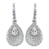 Solid 925 Sterling Silver Clear CZ Crystal Teardrop Center Bridal Wedding Earrings 9261