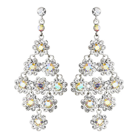 Glamorous Silver & AB Chandelier Bridal Wedding Earrings E 939