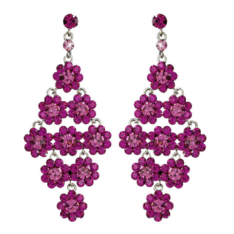 Glamorous Silver & Fuchsia Chandelier Bridal Wedding Earrings E 939
