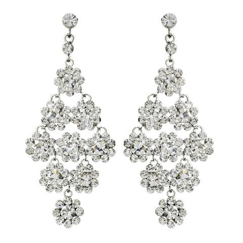Glamorous Silver & Clear Chandelier Bridal Wedding Earrings E 939