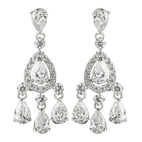 Rhodium Clear Teardrop CZ Crystal Chandelier Bridal Wedding Earrings 9410