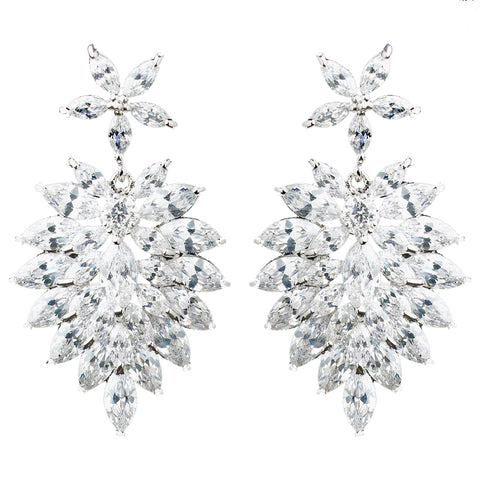Rhodium Clear Marquise CZ Drop Bridal Wedding Earrings 94117