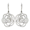 Rhodium Clear CZ Crystal Clear Rose Leverback Drop Bridal Wedding Earrings 9416