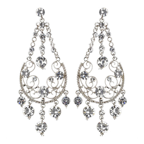 Silver Clear Rhinestone Bridal Wedding Earrings 941