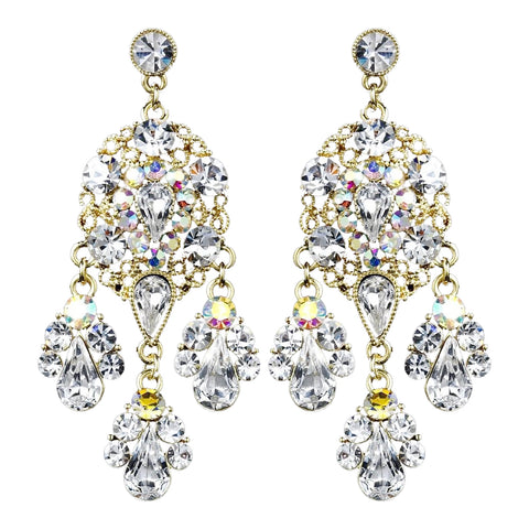 Celebrity Style Gold Clear AB Chandelier Bridal Wedding Earrings E 943