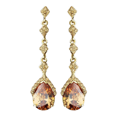 Gold & Topaz Vintage Teardrop Dangle Bridal Wedding Earrings E 948