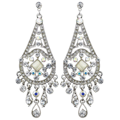 Rhodium AB & Clear Rhinestone Chandelier Bridal Wedding Earrings 957