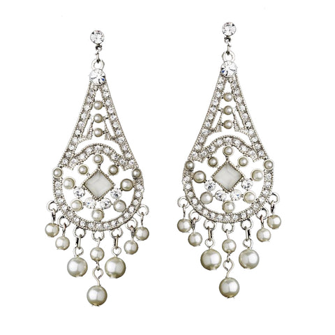 Vintage Chandelier Pearl Dangle Bridal Wedding Earrings 957